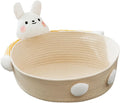 Woven cotton rope cat bed basket with integrated scratching surface in bear design