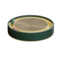 Green and white large round cat scratching board with integrated moving ball toys and a spring plush ball.