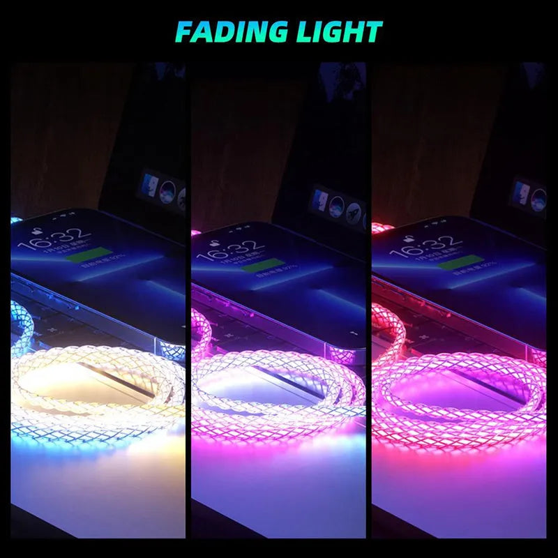 Phantom gradient colour USB cable with Lightning, Micro USB, and TYPE-C connectors on a 1.2m cable.