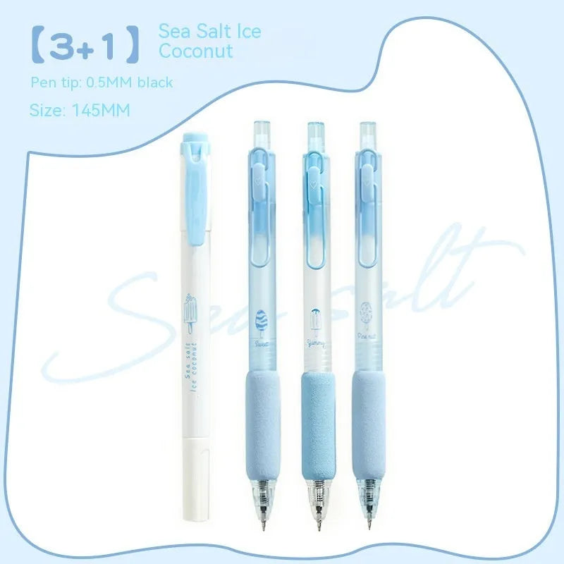 Four double-headed calligraphy and highlighter pens with 0.5mm sponge tips in mint and blue colours.