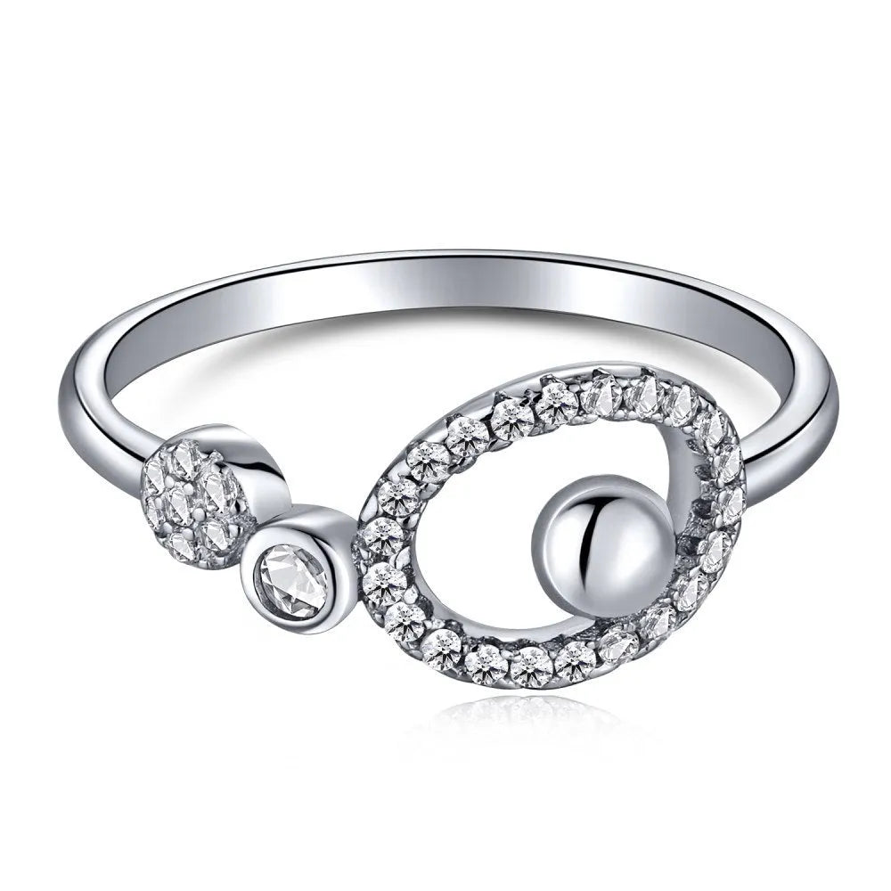 S925 sterling silver round irregular zircon ring Chinese style electroplated finish women's ring sizes No 5-9