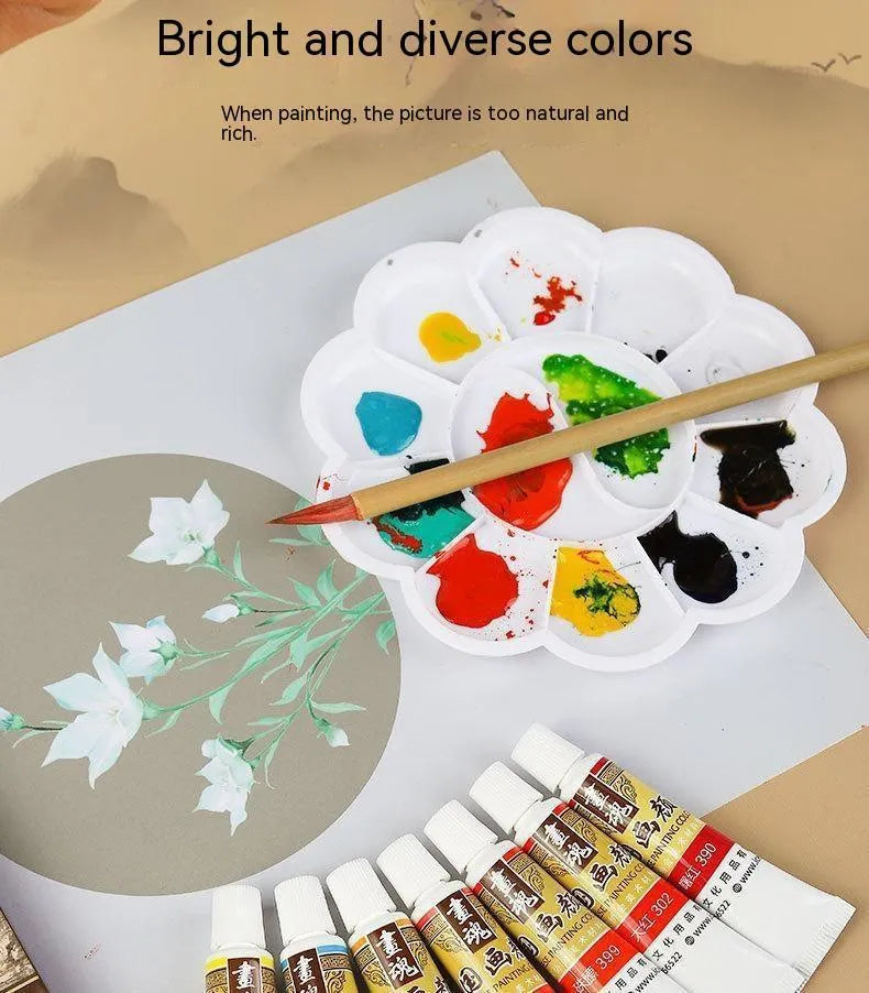 18-colour Chinese painting pigment set with 12ml and 6ml capacities and plant pigment coating pen