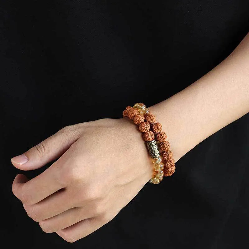 Manual processed crystal double ring bracelet in retro unisex style with three colour options