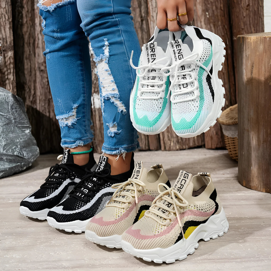 Women's lightweight sports casual shoes in mesh with a soft PVC sole, shown in a two-tone colour option.