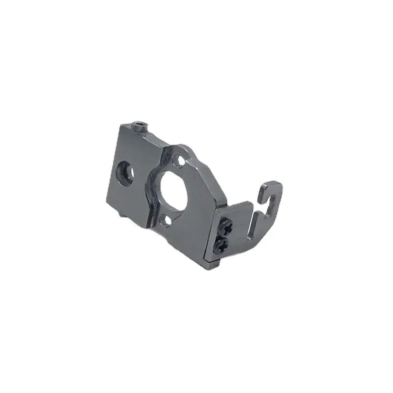 Metal motor holder for Weili 1/28 RC car in silver and blue on white background