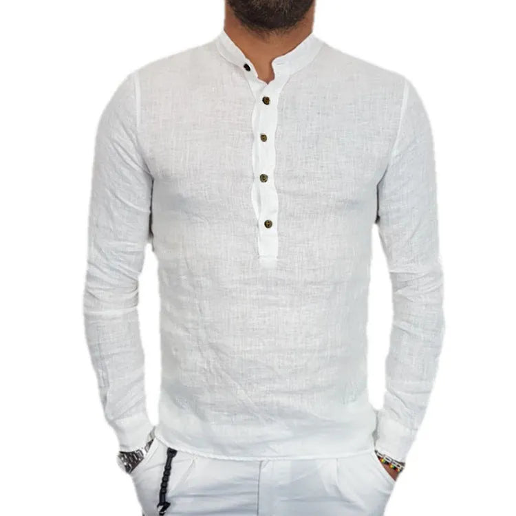 Men's long sleeve t-shirt in black or beige, loose fit hemp cotton blend, sizes S to 4XL