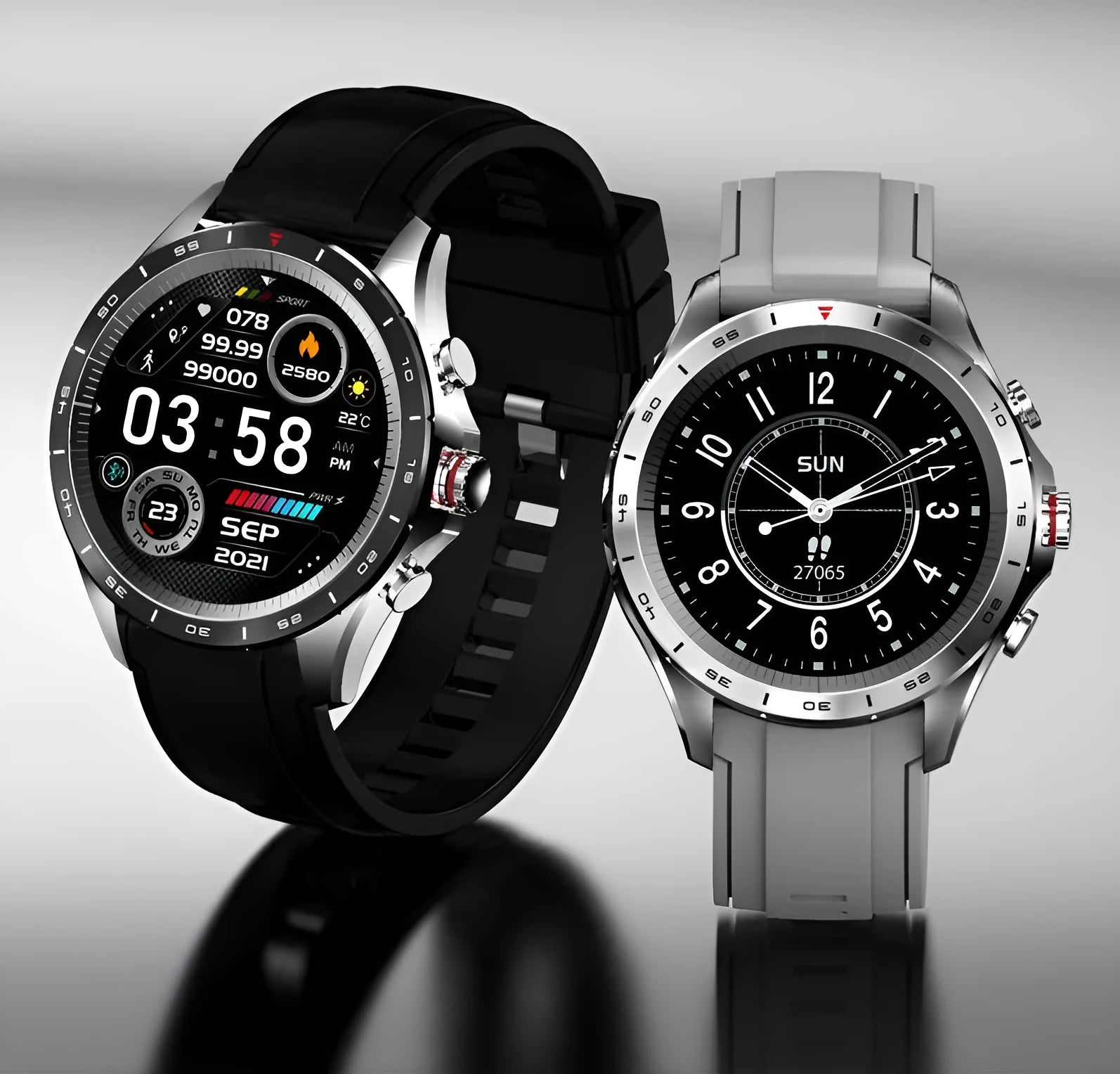 Men's smart bracelet watch with zinc alloy case and silicone wristband in black, blue, or grey colours