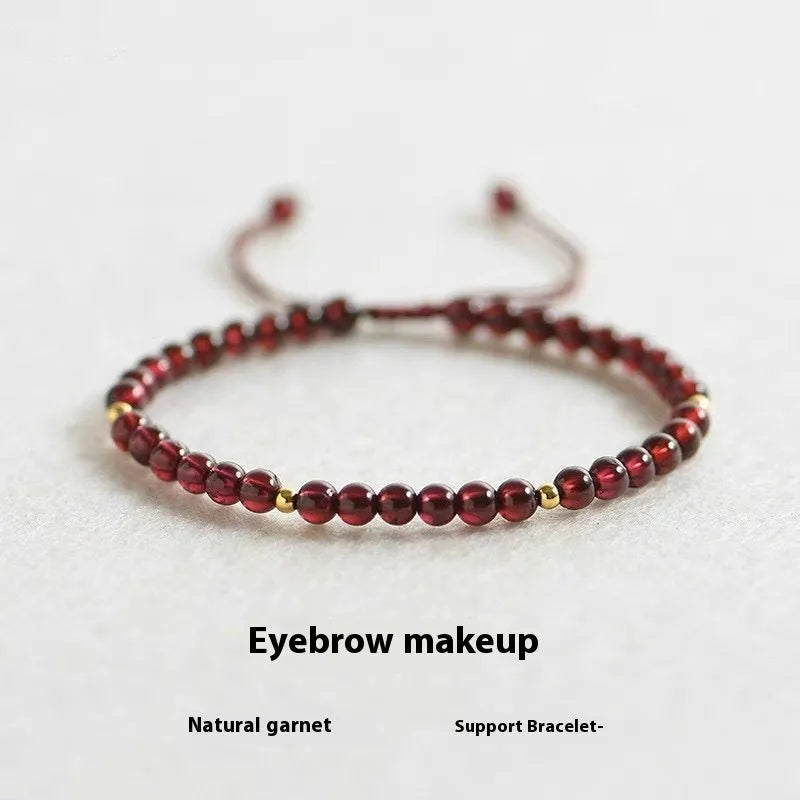 Hand-woven garnet red rope Chinese bracelet with flexible wire construction