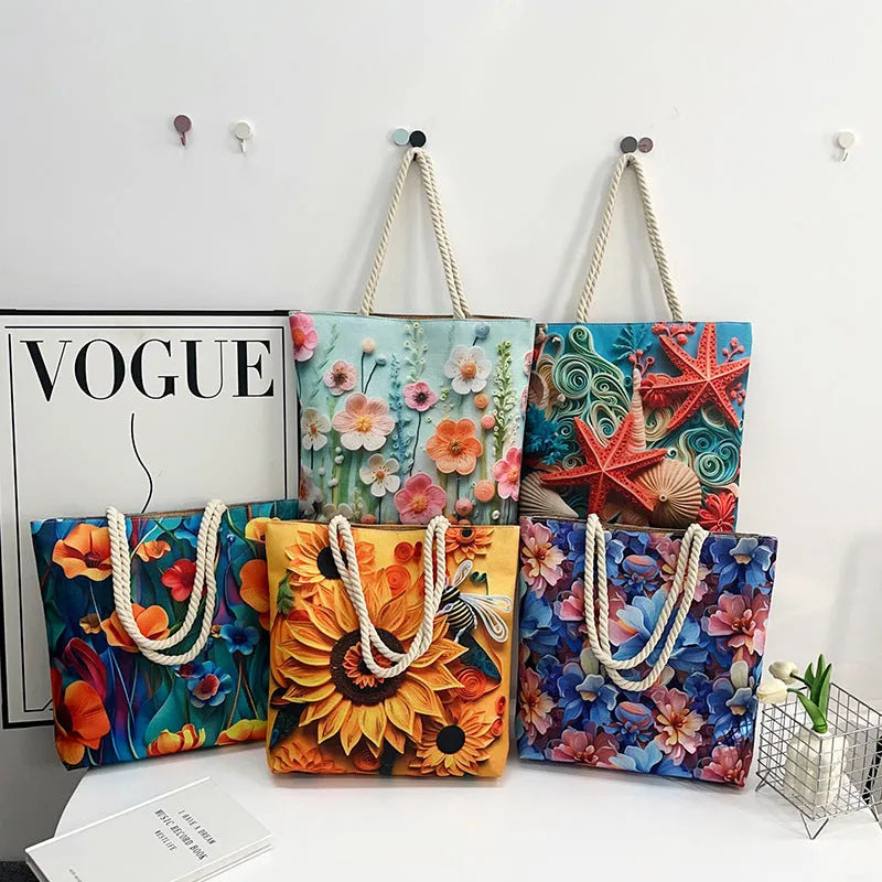 Cotton linen shoulder bag with double straps and horizontal square shape showing open pocket and internal zipper organisation