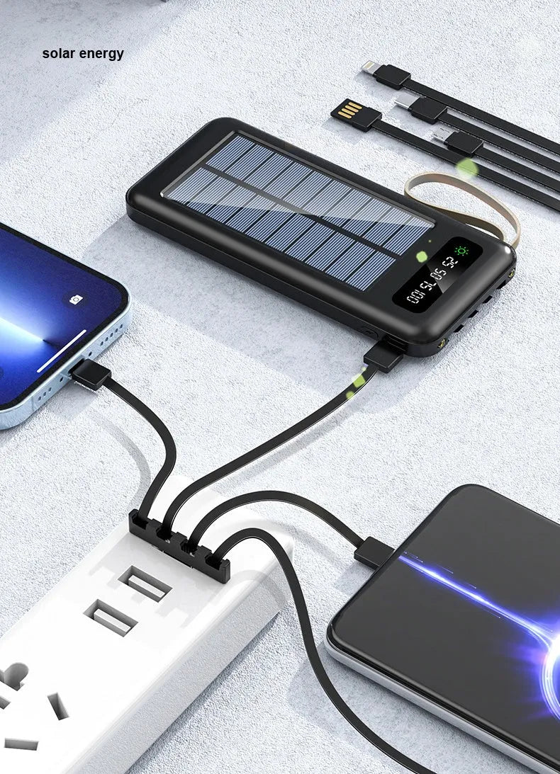 Solar power bank in cool black or ivory white with polymer lithium ion cell and 20000mA/30000mA capacity options