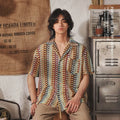 Japanese style Cuban collar mens short sleeve shirt with hollow jacquard pattern in grey or red colour