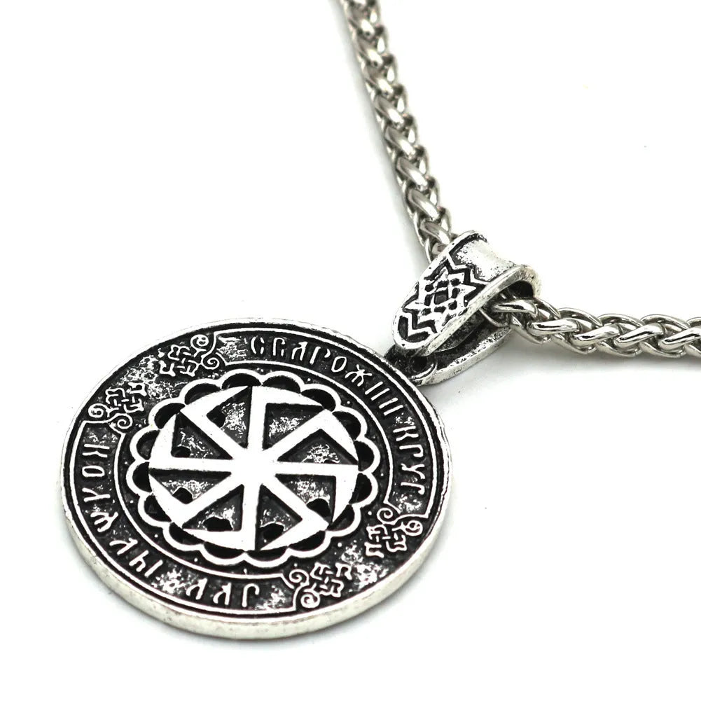 Lunavin ODing logo pendant necklace with antique silver finish on adjustable snake bones chain