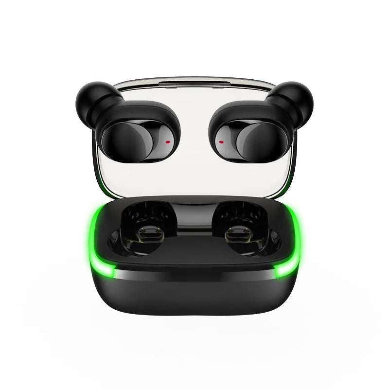 Touch Sports waterproof true wireless headphones in black with digital battery display on earbuds