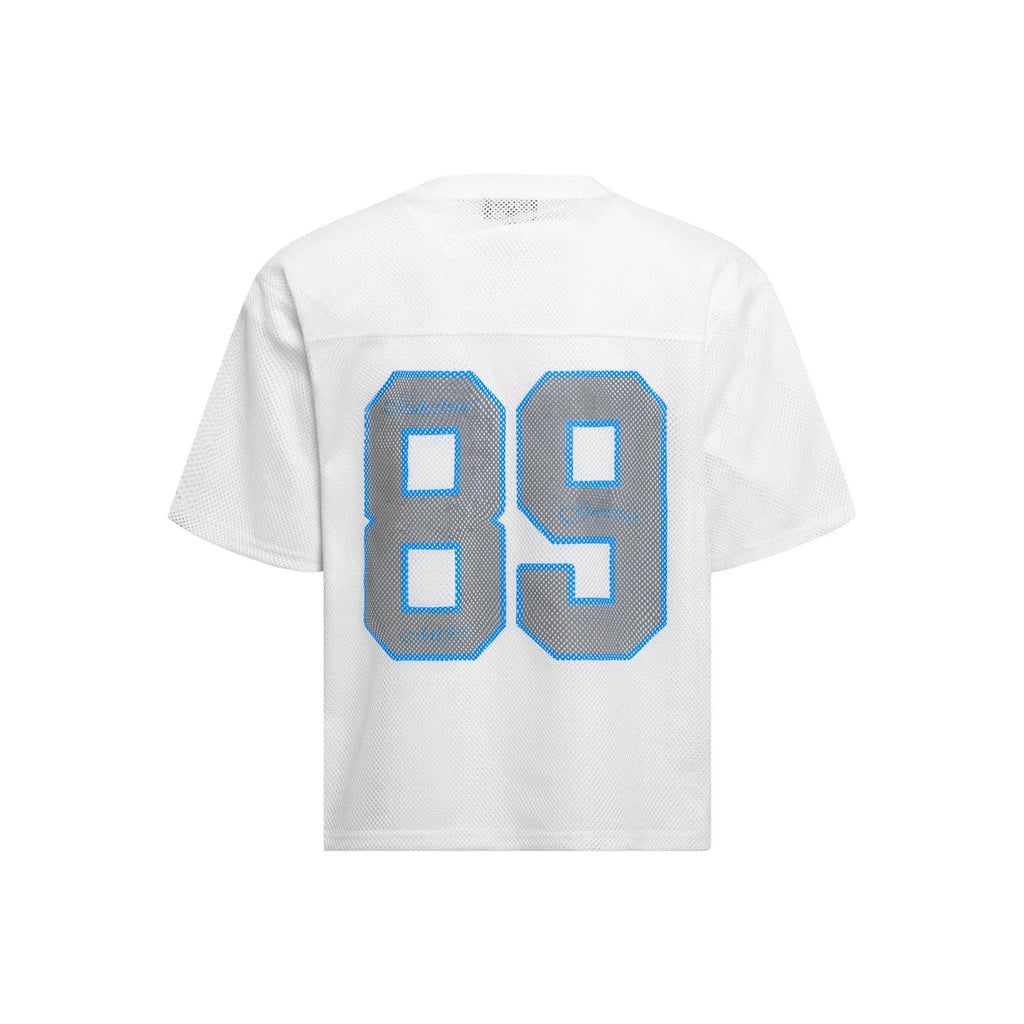 Black loose-fit casual T-shirt with white alphanumeric print design on front