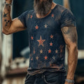 Short sleeve art retro T-shirt with a raised 3D pattern design, shown in a loose fit.