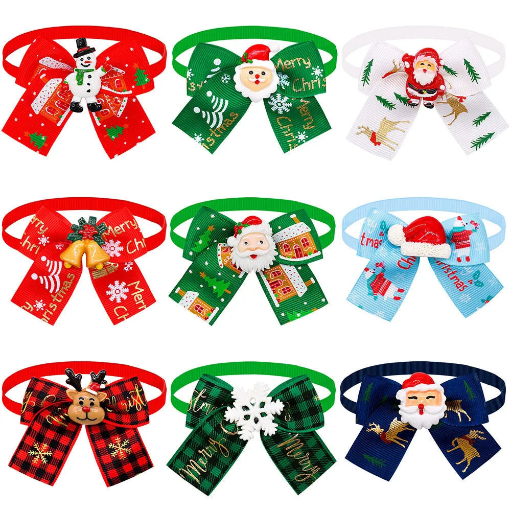 Red and green British style Christmas pet bow tie for dog or cat collar decoration