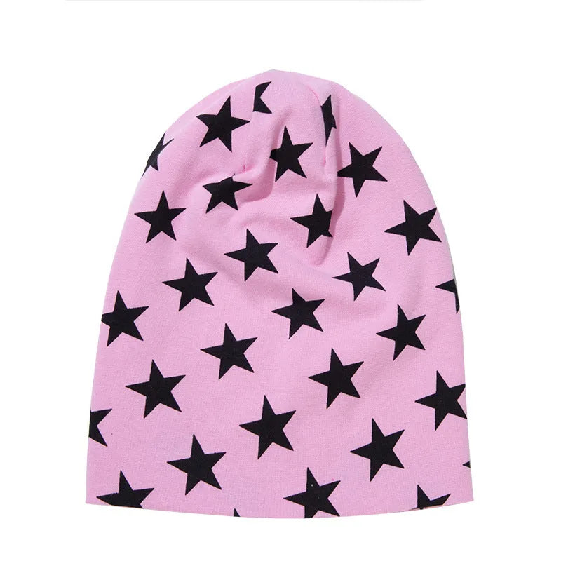 Little star pattern infant hexagonal cap in blue cotton knit, breathable winter beanie for babies