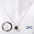 Natural stone beaded necklace and matching bracelet jewellery set in coordinated style