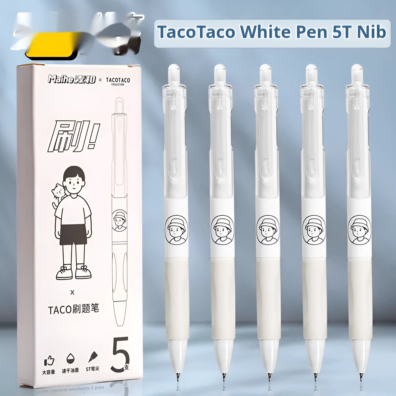 Five black Taco ballpoint pens with 0.5mm tips for student writing