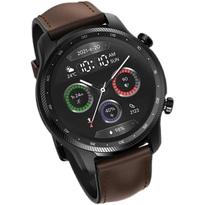 Ticwatch Pro X smart watch with 47mm case showing dual-layer display and sport band
