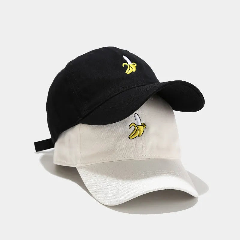 Adjustable baseball cap with banana embroidery in seven colour options