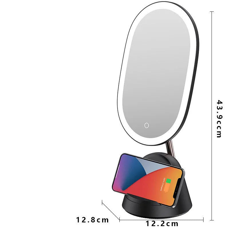 Multifunctional makeup mirror table lamp with UK plug in white or black colour on desktop