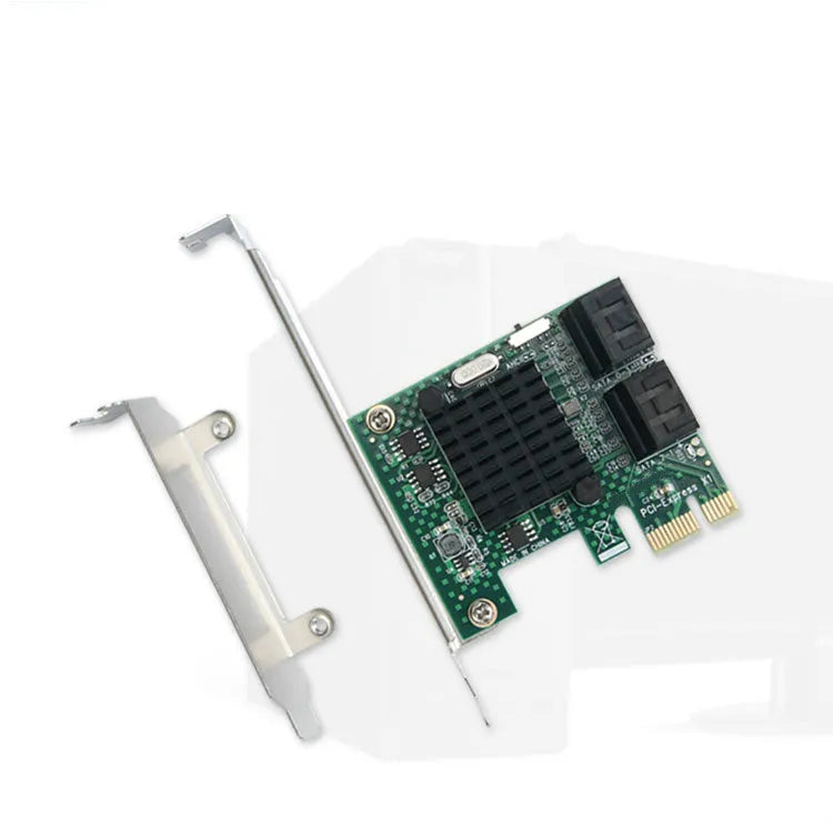 PCIE to SATA3.0 extension card with four SATA3.0 ports, PCIe x1 interface, green, 120mm baffle
