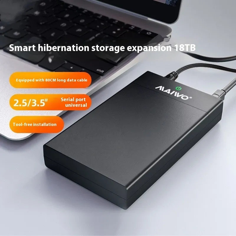 3.5 inch USB SATA hard disk enclosure with slide cover in black and silver colour