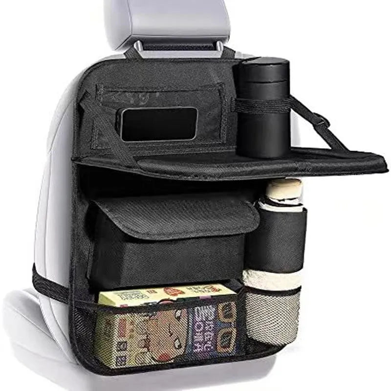Black Oxford cloth car seat back buggy bag showing 42x30cm hanging storage organiser for vehicles