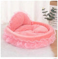 Cute princess lace teddy cloth pet bed in pink with decorative trim, suitable for small dogs