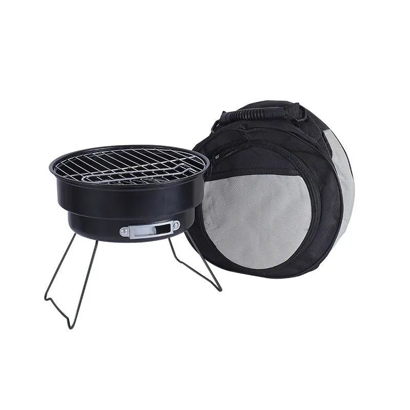 Small round folding outdoor ice stove grill kit with mesh, legs, and storage bag for 1-2 people.