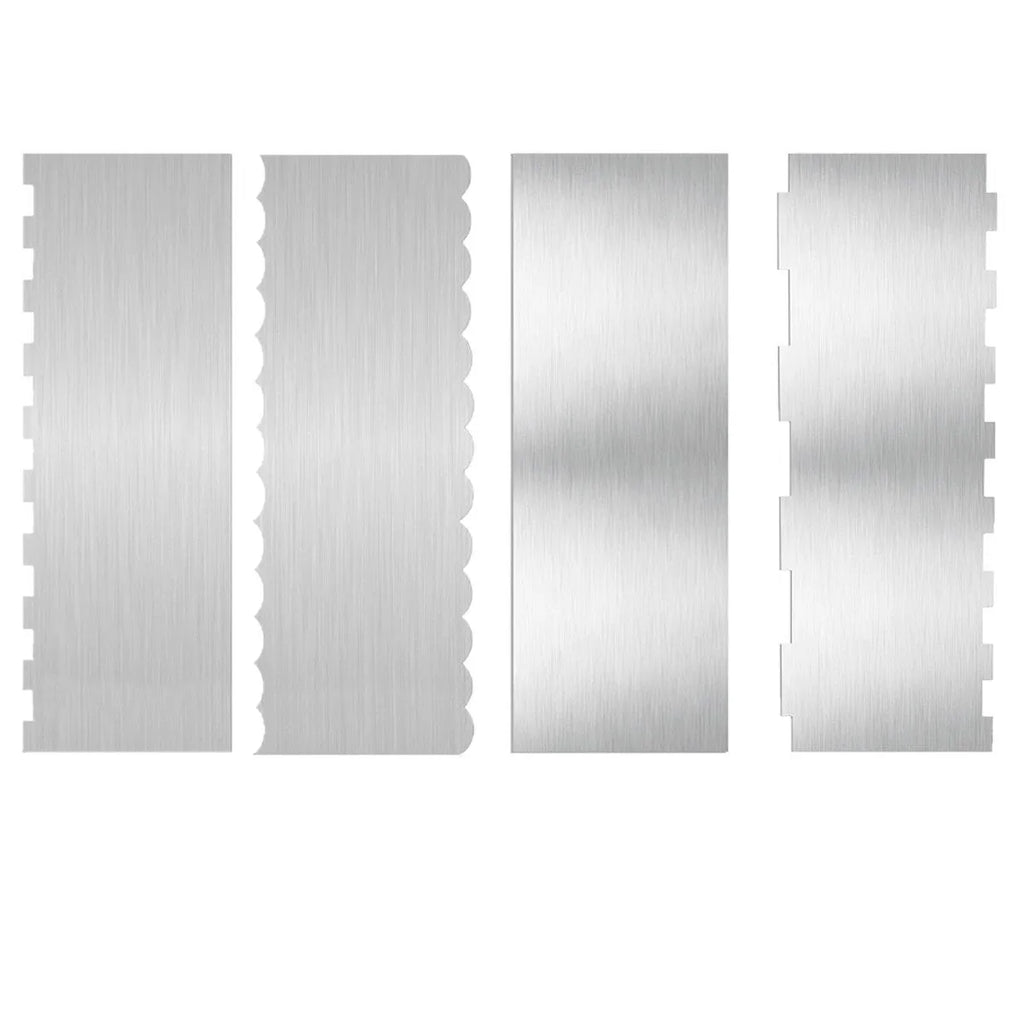 Stainless steel cream scraper with polygon patterned edge for cake decorating