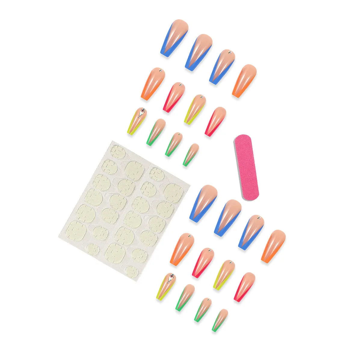 Diamond colour French artificial nail tips with detachable design and cartoon patterns including jelly glue and filing strips