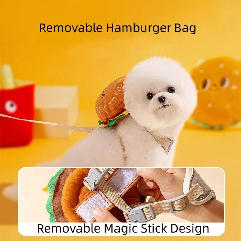 Cartoon hamburger design adjustable vest leash for dogs and cats with backpack
