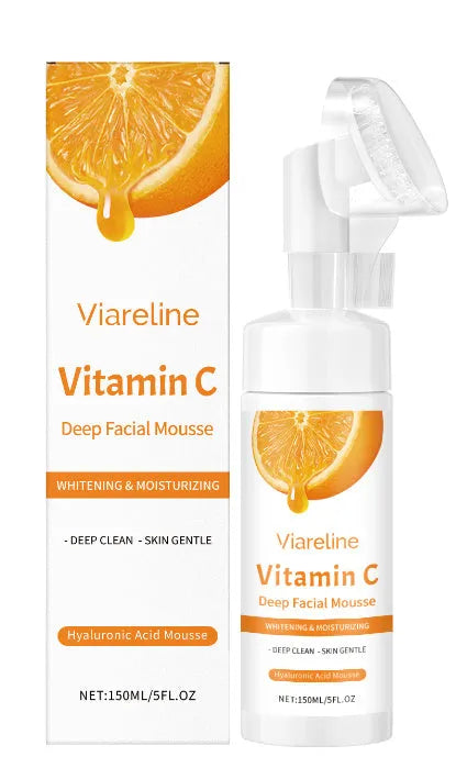 150ml pump bottle of Vitamin C Brightening Cleansing Mousse for face with hyaluronic acid and aloe extract