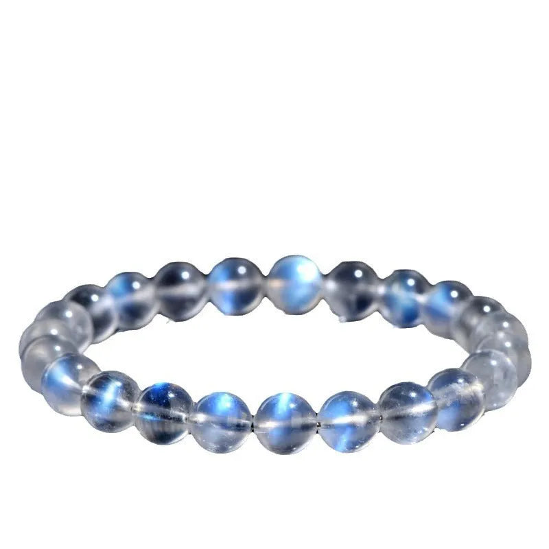 Natural cream crystal Blue Moonlight bracelet with various bead size options on a wrist.