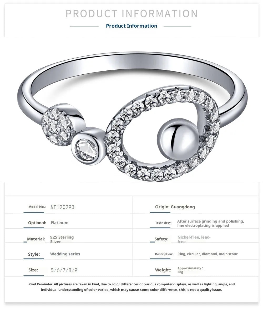 S925 sterling silver round irregular zircon ring Chinese style electroplated finish women's ring sizes No 5-9
