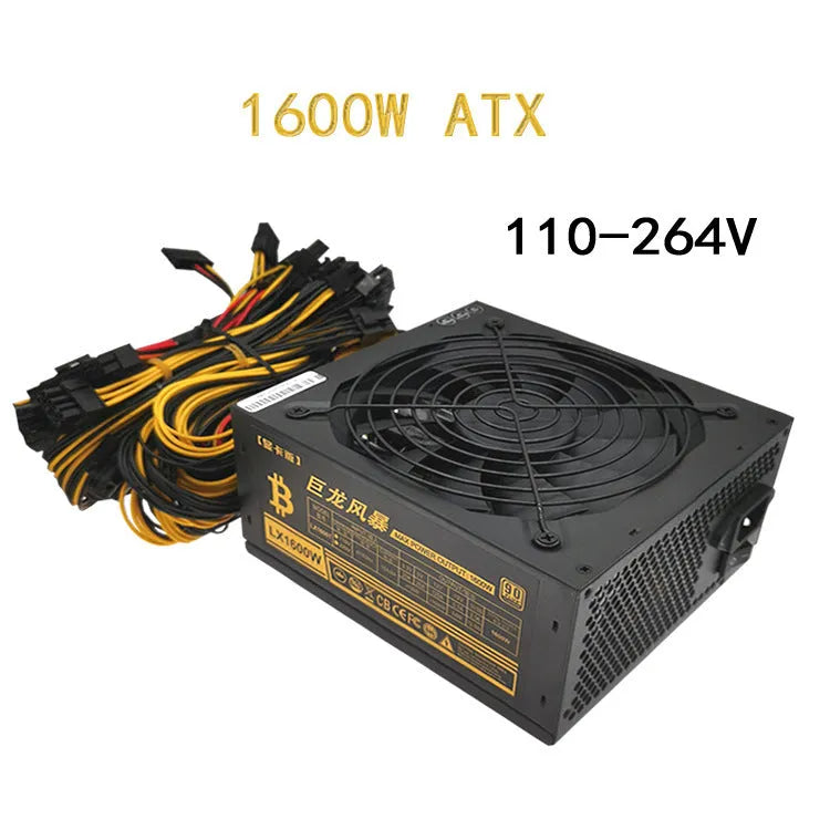 Black full voltage 110V power supply for servers with 1600W to 2000W rating and twelve 6+2 pin connectors