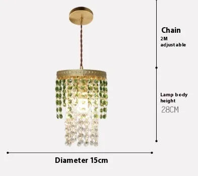 Retro green glacier bedside crystal small droplight with light luxury style on a wooden surface