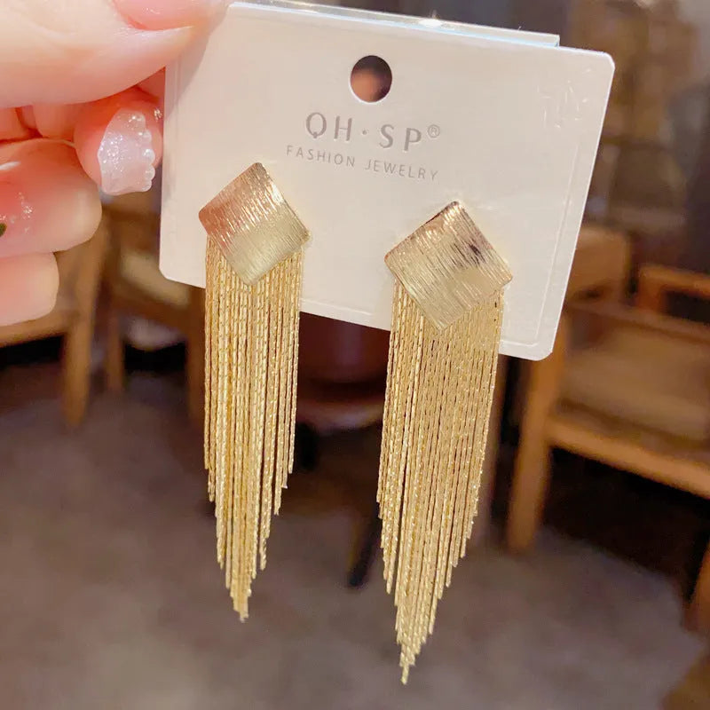Copper geometric tassel earrings with real gold colour retention for women – simple style