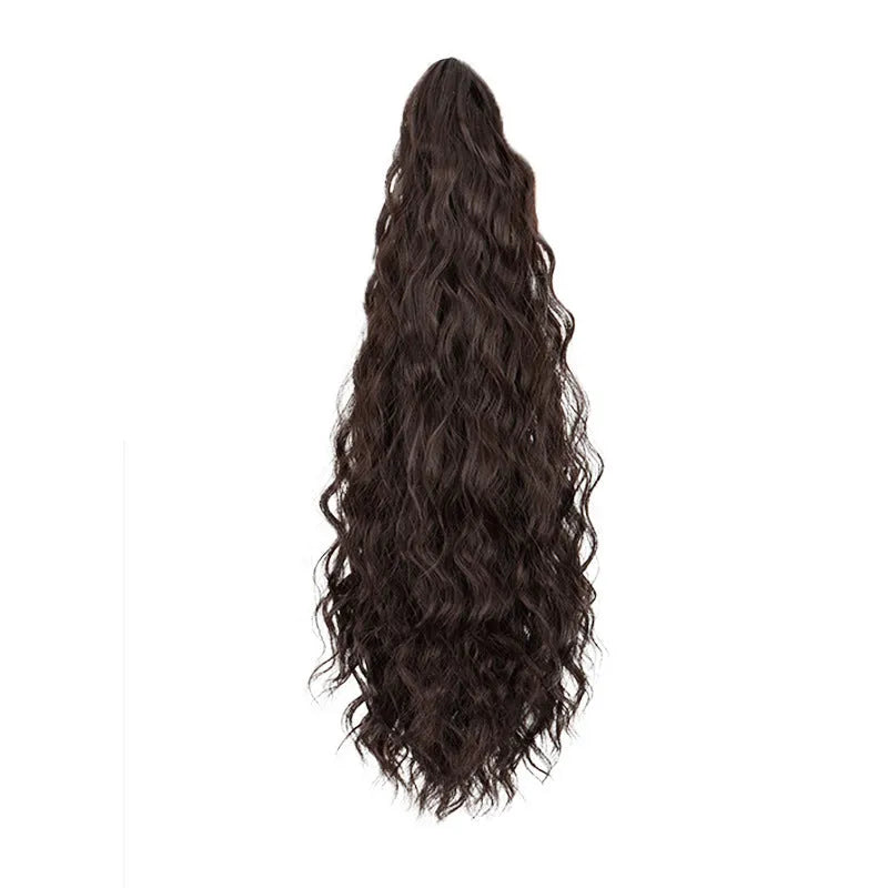 Water ripple grip ponytail corn curler synthetic wig in curly texture with hair clip