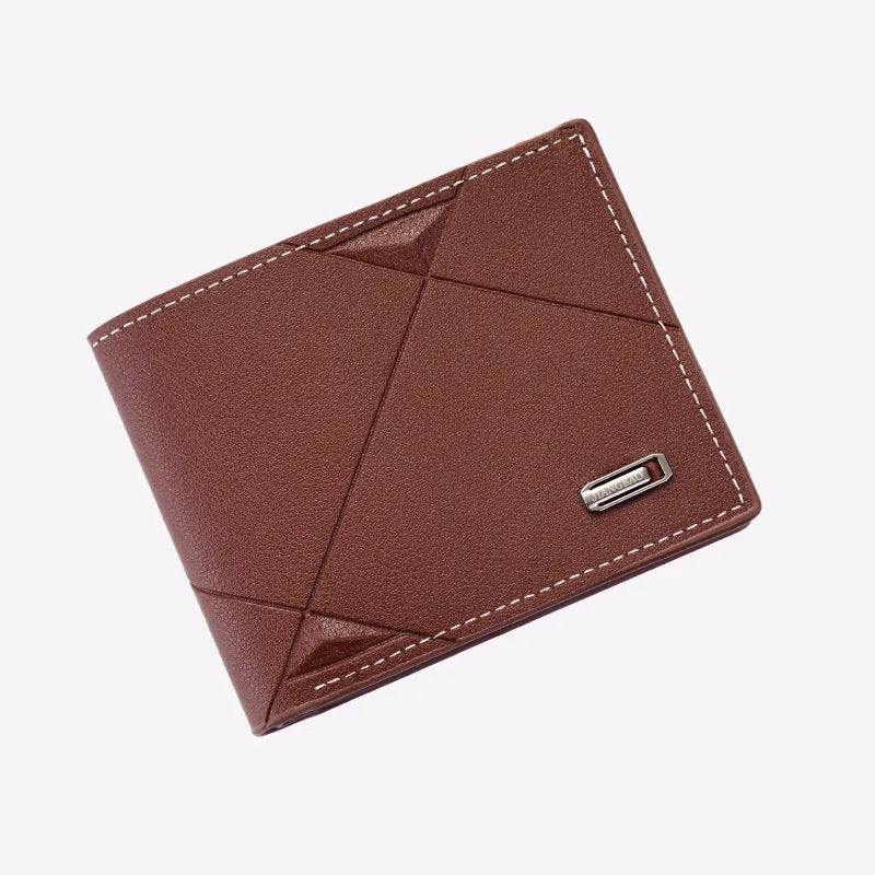 Men's thin three-fold horizontal PU leather wallet showing multiple card slots in black colour