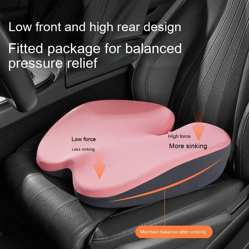 Car seat cushion set with thickened main cushion and separate lumbar support pad in various colour options