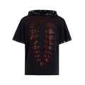 Men's black loose-fit hooded t-shirt with short sleeves and sequin decoration.