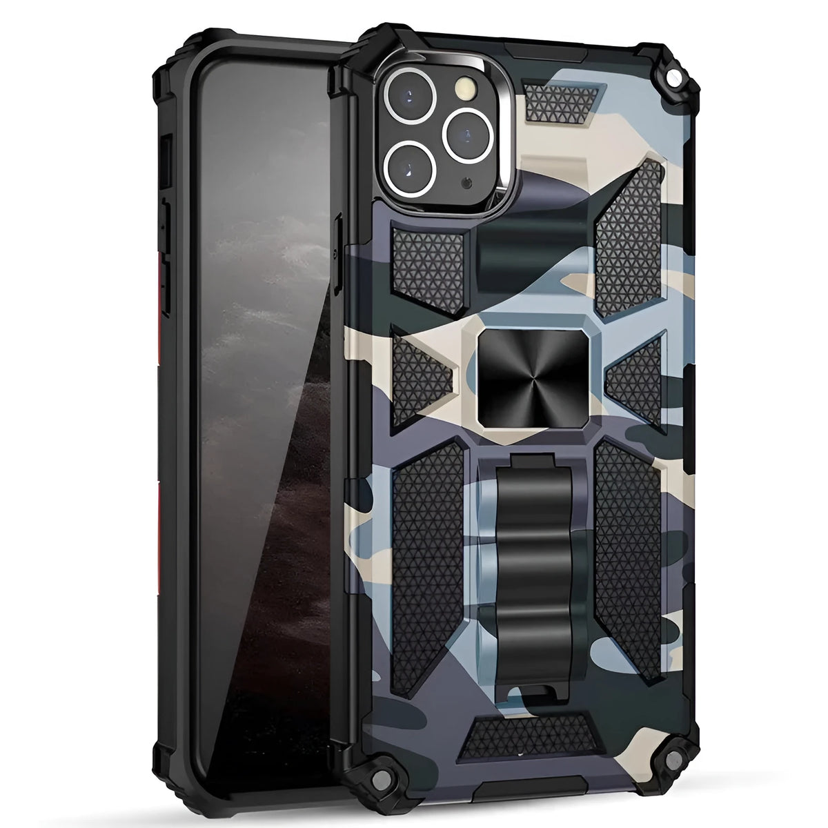 Bayi camouflage drop-resistant phone case for Apple iPhone 15 series with metal TPU PC back cover