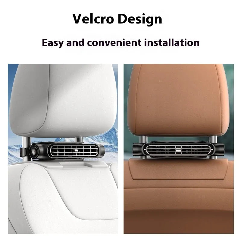 2024 model USB-powered no-blade car fan with brushless motor in beige, black, or white.