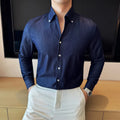 Men's slim fit long-sleeved denim shirt in solid colour polyester blend fabric