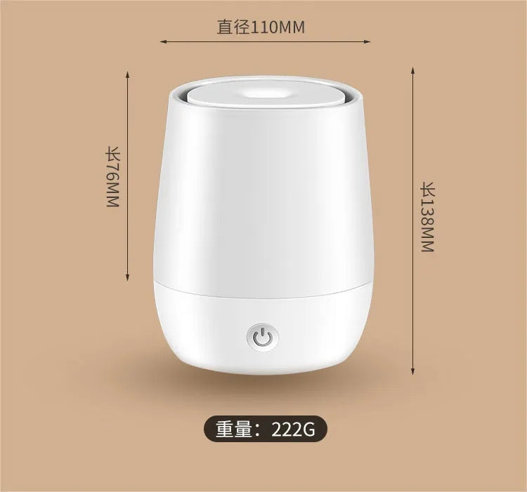 White flame effect aromatherapy diffuser humidifier with USB-C port on desk