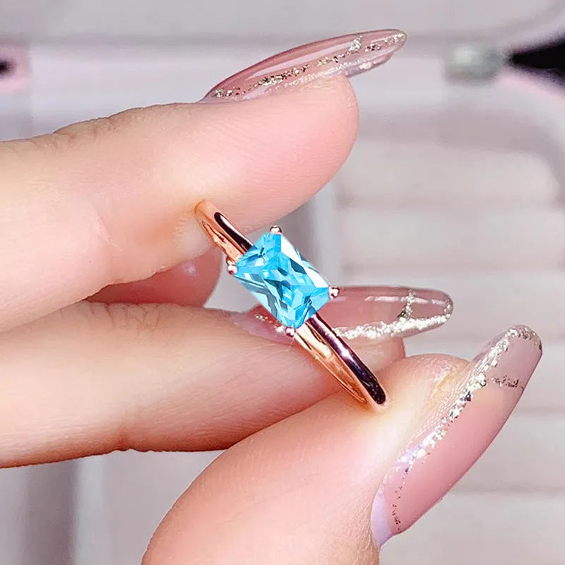 Sapphire blue zircon geometric women's ring with oval and love heart shapes on copper base