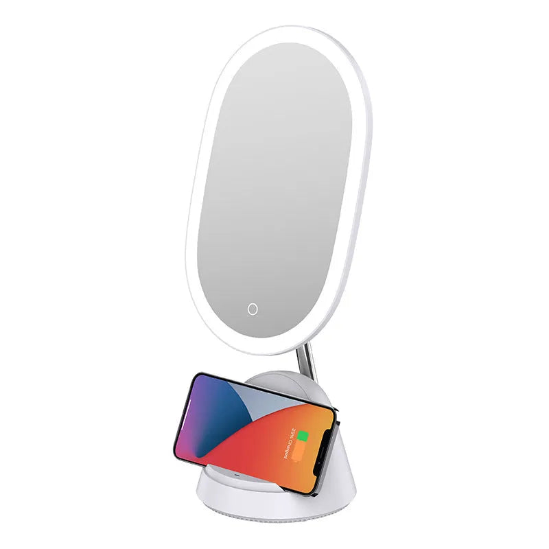 Multifunctional makeup mirror table lamp with UK plug in white or black colour on desktop